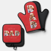 パパ数々の写真モダンタイポグラフィ赤 鍋つかみ&鍋敷きセット (正面/裏面)