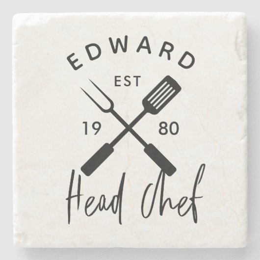 パパ料理長bbqグリルクリスマスの誕生日モダン ストーンコースター (正面)