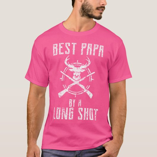 パパ最高のーは長い射程のハンターおもしろい鹿の狩り Tシャツ (正面)