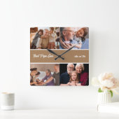 パパ最高のーエバー祖父4フォトコラージュ スクエア壁時計 (ホーム)