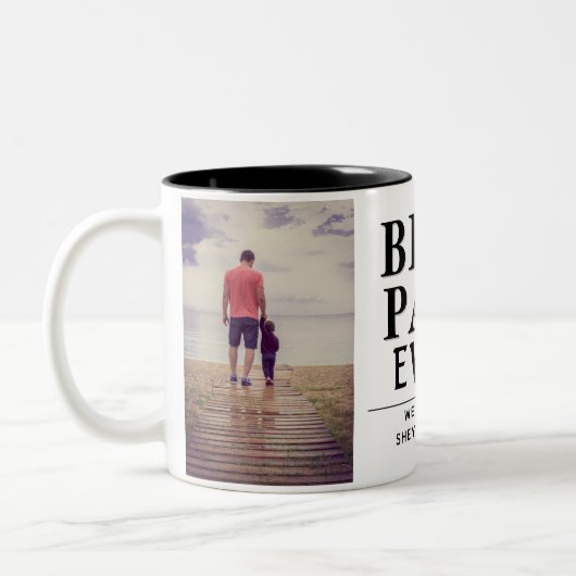 パパ最高のーーは父の日モダン2写真コラージュ ツートーンマグカップ (左)