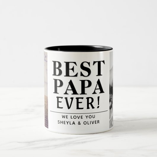 パパ最高のーーは父の日モダン2写真コラージュ ツートーンマグカップ (中央)