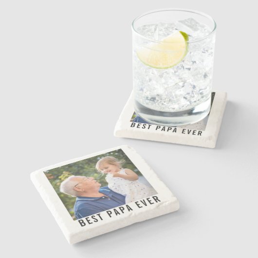パパ最高のー・エバー祖父とベビー写真 ストーンコースター (横)