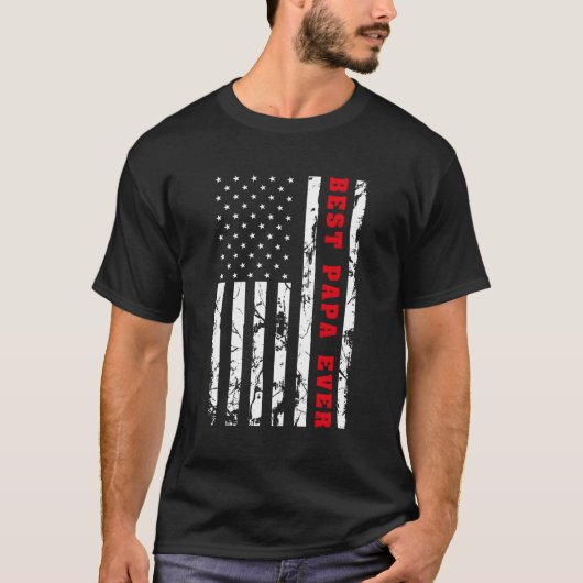 パパ最高のー・エバー米国ヴィンテージ国旗の愛国的な親D Tシャツ (正面)