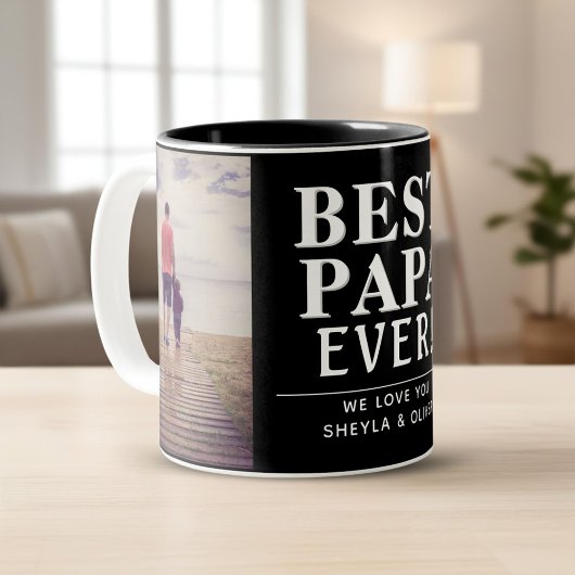 パパ最高のーEver Father's Day 2 Photo Collage Black ツートーンマグカップ