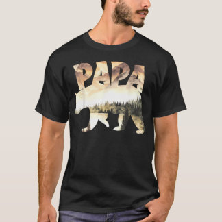 パパ熊の森の湖の山の景色 アウトドア Tシャツ