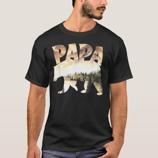 パパ熊の森の湖の山の景色 アウトドア Tシャツ (正面)