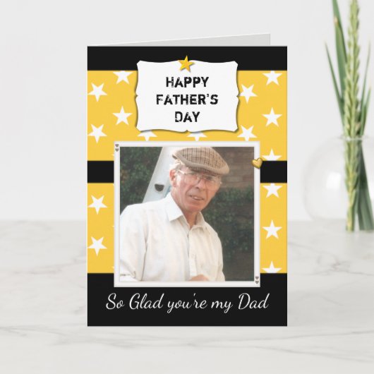 パパ父の日の黒と黄色の写真の挨拶 カード (正面)