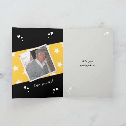 パパ父の日の黒と黄色の写真の挨拶 カード (内部)