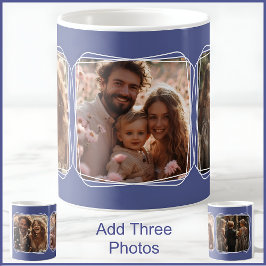 パパ父の日3写真コラージュモダンブルーC49 コーヒーマグカップ