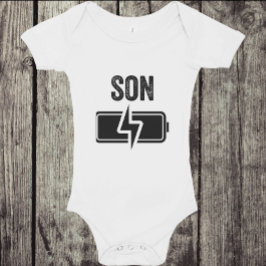 パパ父息子の一致するシャツバッテリーおもしろい ベビーボディスーツ