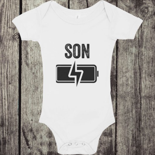 パパ父息子の一致するシャツバッテリーおもしろい ベビーボディスーツ