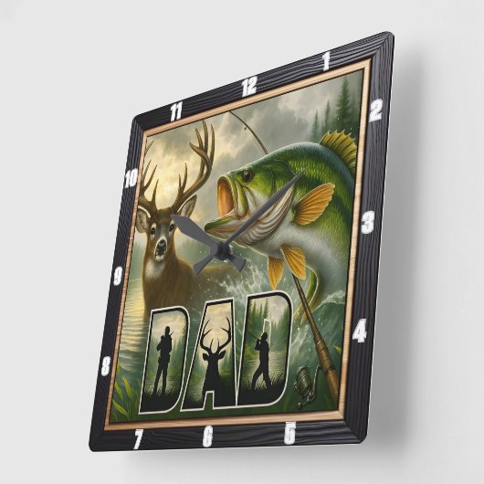 パパ狩り魚釣り野生生物 スクエア壁時計 (傾斜)