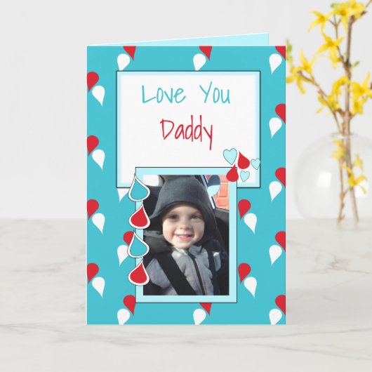 パパ男性へフォトブルーと赤い誕生日グリーティング カード (黄色い花)