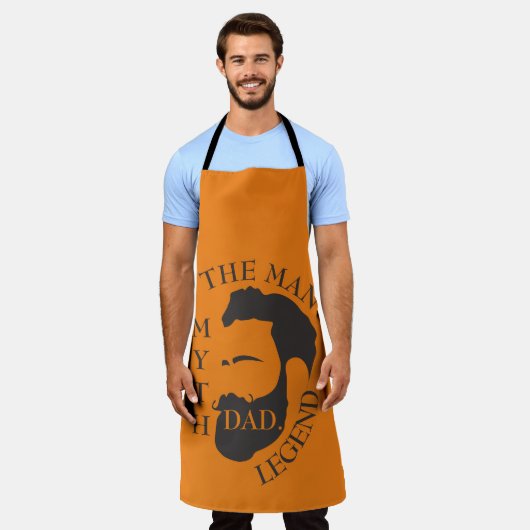 パパ男、神話、伝説の文字オレンジ エプロン (着用した状態)