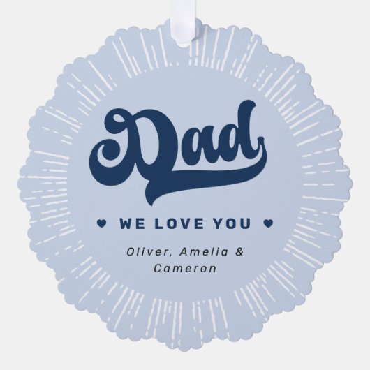パパ私たちは愛する写真ハート青い父親日 オーナメントカード (正面)