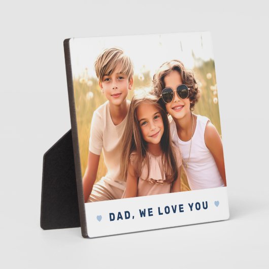 パパ私たちは愛する写真ハート青い父親日 フォトプラーク (正面)