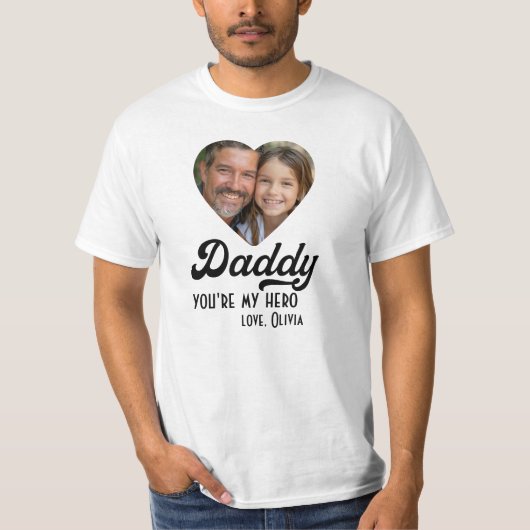 パパ私のヒーロー写真ハート、レトロ Tシャツ (正面)