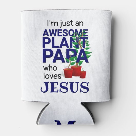 パパ素晴らしーがイエスを愛するモノグラム植物 缶クーラー (正面)