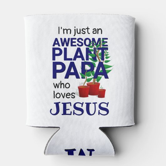 パパ素晴らしーがイエスを愛するモノグラム植物 缶クーラー (裏面)