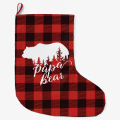パパ素朴ベアベアレッド&ブラックバッファロープレイド ラージクリスマスストッキング (正面)