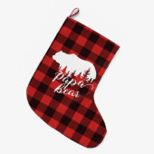 パパ素朴ベアベアレッド&ブラックバッファロープレイド ラージクリスマスストッキング (正面 (吊り時))