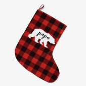 パパ素朴ベアベアレッド&ブラックバッファロープレイド ラージクリスマスストッキング (正面 (吊り時))