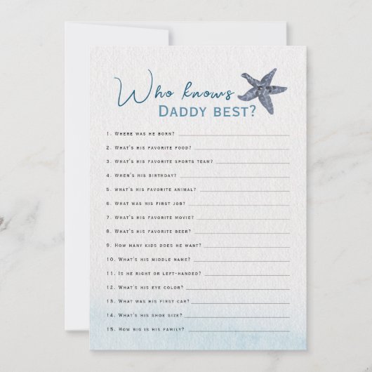 パパ素朴赤ちゃんシャワーゲームカードを知っている海 招待状 (正面)
