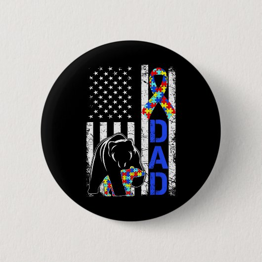 パパ自閉症啓発アメリカ国旗の父親の日 缶バッジ (正面)