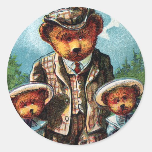 パパ誇りを持ったベア – レターP -ヴィンテージテディベア ラウンドシール (正面)