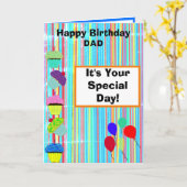 パパ誕生日バルーンCupcakesのストライプ写真 カード (黄色い花)