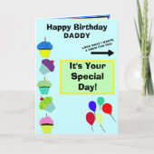 パパ誕生日ブルーカップケーキタワーキッズアートワーク カード (正面)