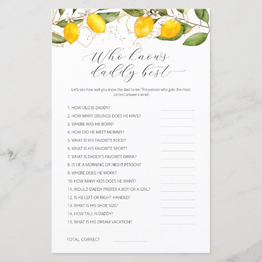 パパ赤ちゃんシャワー最高のゲームを知るレモン (正面)