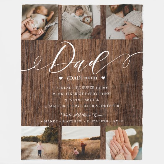 パパ辞書定義フォトコラージュウードグレイン フリースブランケット (正面)