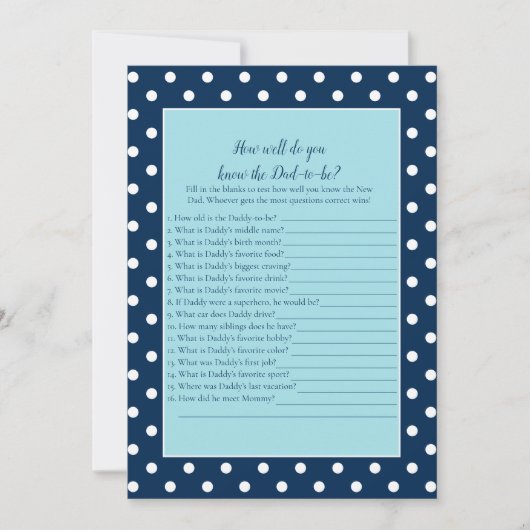 パパ魅力的ゲームを知っているネイビー最高のブルーボウ 招待状 (正面)