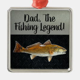 パパ魚釣りレジェンドレッドフィッシュ漁師アングラーフィッシュ メタルオーナメント