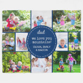 パパ12 Photo Collage We Love You カスタム Blue フリースブランケット (正面(横))