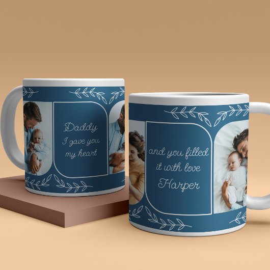 パパ3 Vertical Photo Loving Words パーソナライズされた ジャンボコーヒーマグカップ