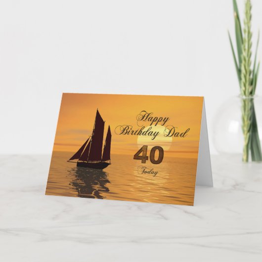 パパ40thサンセットヨット誕生日カード カード (正面)