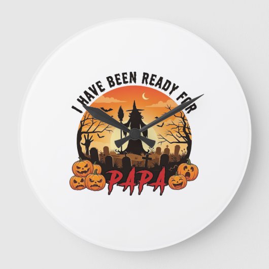 パパ、お化け屋敷の魔女のかぼちゃの準備はできてるよ ハロウィン ラージ壁時計 (正面)
