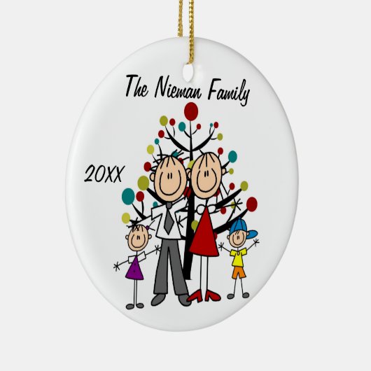パパ、お母さん、男の子、女の子のカスタムな休日のオーナメント セラミックオーナメント (右)
