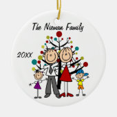 パパ、お母さん、男の子、女の子のカスタムな休日のオーナメント セラミックオーナメント (正面)