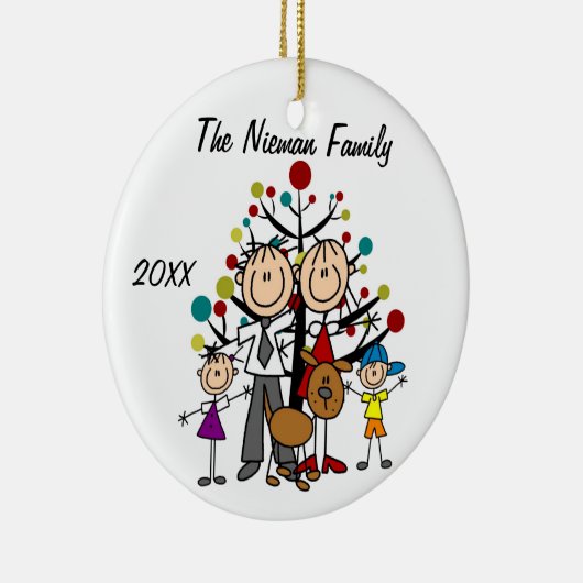 パパ、お母さん、男の子、女の子、犬のカスタムな休日のオーナメント セラミックオーナメント (右)
