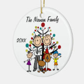 パパ、お母さん、男の子、女の子、犬のカスタムな休日のオーナメント セラミックオーナメント (左)