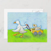 パパ – お父さんダックベビーワゴンかわいいおもしろいアート ポストカード (正面/裏面)