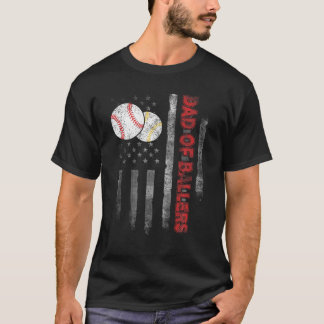パパ・オブ・ボールズAmerican Flag Baseball Softball Gif Tシャツ