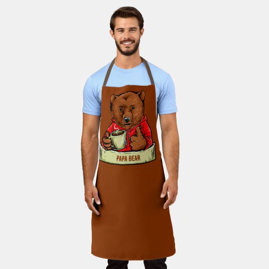 パパ クマの朝のコーヒー朝食をカスタマイズ エプロン (着用した状態)