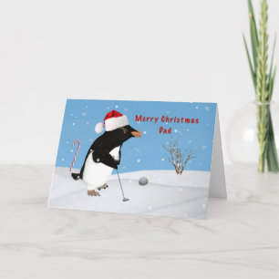 パパ、クリスマス、ゴルフを遊んでいるペンギン シーズンカード