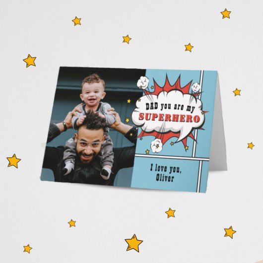 パパ スーパーヒーロー コミック スピーチ バブル フォト カード