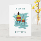 パパ&チャイルド魚釣りデイイラストレーションファーザーズ・デイ カード (黄色い花)